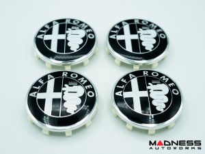 Alfa Romeo Wheel Center Caps - set of 4 - Black/ Silver - 60mm - V1